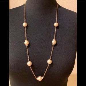 j crew Long White pearl necklace EUC 16” last call